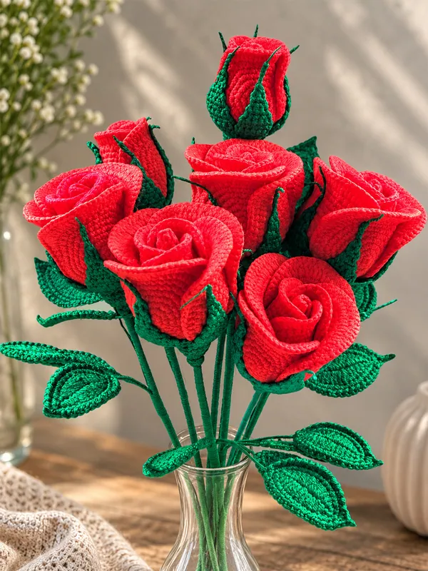 Crochet long stem rose